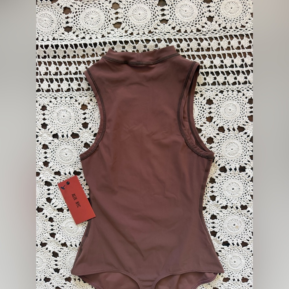 ALIX NYC Cody Silk Jersey Mock Neck Bodysuit Chocolate Brown NWT Size XS - Picture 11 of 14